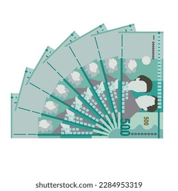 Dominican Peso Vector Illustration. Dominican Republic money set bundle banknotes. Paper money 500 DOP. Flat style. Isolated on white background. Simple minimal design.