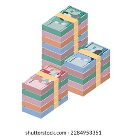 Dominican Peso Vector Illustration. Dominican Republic money set bundle banknotes. Paper money 100, 200, 500, 1000, 2000 DOP. Flat style. Isolated on white background. Simple minimal design.