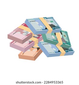 Dominican Peso Vector Illustration. Dominican Republic money set bundle banknotes. Paper money 100, 200, 500, 1000, 2000 DOP. Flat style. Isolated on white background. Simple minimal design.