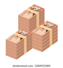 Dominican Peso Vector Illustration. Dominican Republic money set bundle banknotes. Paper money 100 DOP. Flat style. Isolated on white background. Simple minimal design.