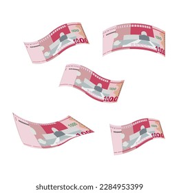 Dominican Peso Vector Illustration. Dominican Republic money set bundle banknotes. Falling, flying money 1000 DOP. Flat style. Isolated on white background. Simple minimal design.