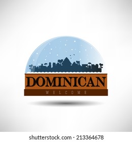 Dominican Rep., skyline silhouette design in snow globe, vector illustration.