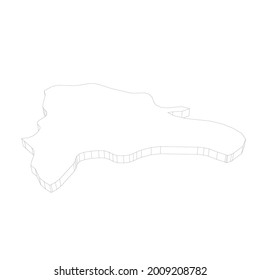 Dominican Republic - 3D black thin outline silhouette map of country area. Simple flat vector illustration