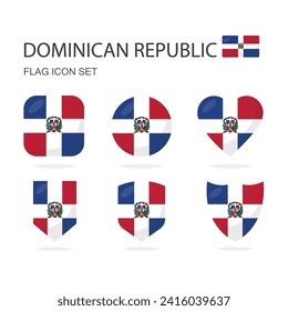 Dominican Republic 3d flag icons of 6 shapes all isolated on white background.