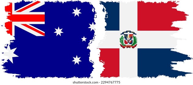 Dominican Republic and Australia grunge flags connection, vector