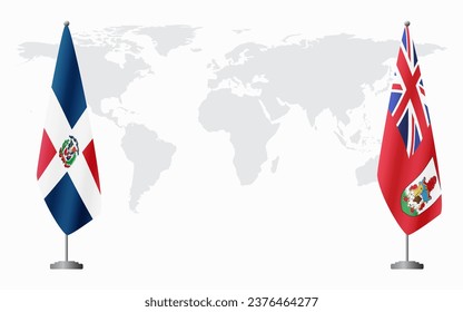 Dominican Republic and Bermuda flags for official meeting against background of world map.