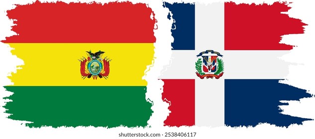 Dominican Republic and Bolivia grunge flags connection, vector