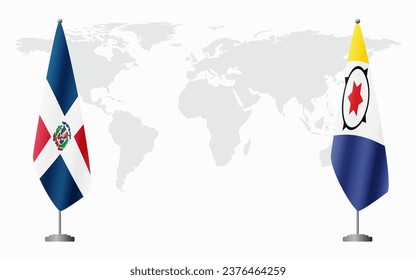 Dominican Republic and Bonaire flags for official meeting against background of world map.