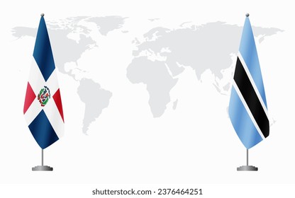 Dominican Republic and Botswana flags for official meeting against background of world map.