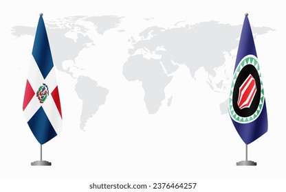 Dominican Republic and Bougainville flags for official meeting against background of world map.