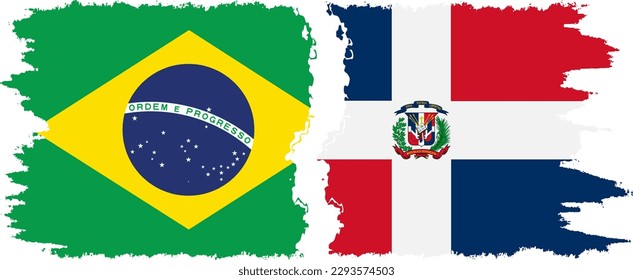 Dominican Republic and Brazil grunge flags connection, vector