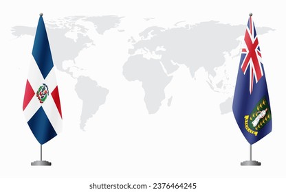 Dominican Republic and British Virgin Islands flags for official meeting against background of world map.