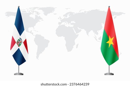 Dominican Republic and Burkina Faso flags for official meeting against background of world map.