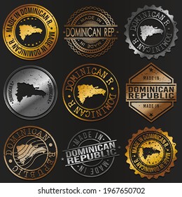 Dominican Republic Business Metal Stamps. Gold Made In Product Seal. National Logo Icon. Symbol Design Insignia Country.