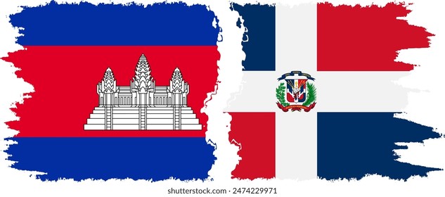 Dominican Republic and Cambodia grunge flags connection, vector