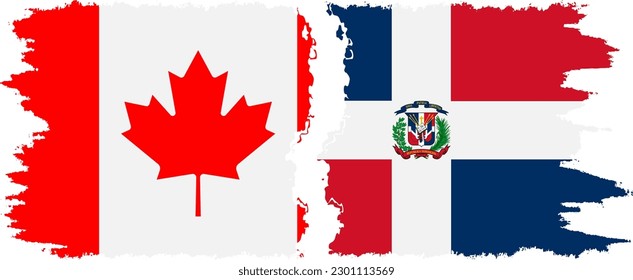 Dominican Republic and Canada grunge flags connection, vector