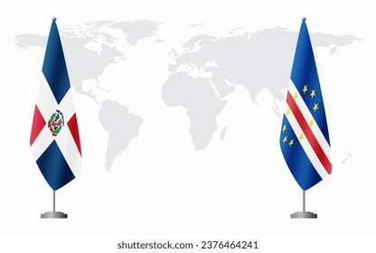 Dominican Republic and Cape Verde flags for official meeting against background of world map.