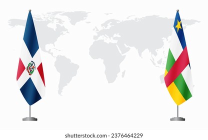 Dominican Republic and Central African Republic flags for official meeting against background of world map.