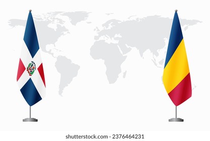 Dominican Republic and Chad flags for official meeting against background of world map.