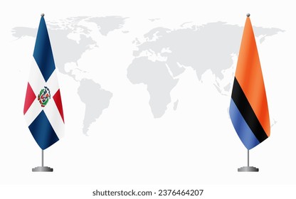 Dominican Republic and Chagos Islands flags for official meeting against background of world map.