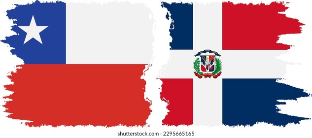 Dominican Republic and Chile grunge flags connection, vector