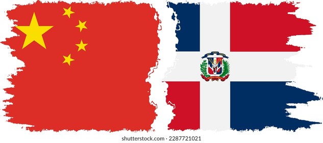 Dominican Republic and China grunge flags connection, vector