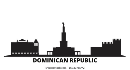Dominican Republic city skyline isolated vector illustration. Dominican Republic travel black cityscape