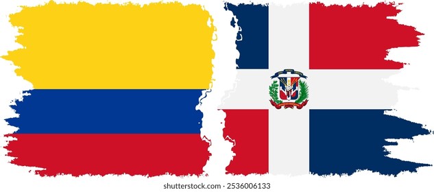 Dominican Republic and Colombia grunge flags connection, vector