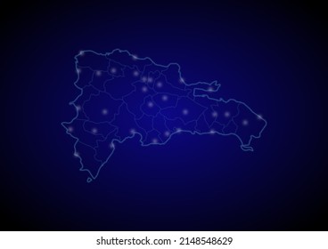 Dominican Republic concept vector map with glowing cities, map of Dominican Republic suitable for technology,innovation or internet concepts.