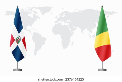 Dominican Republic and Congo Brazzaville flags for official meeting against background of world map.