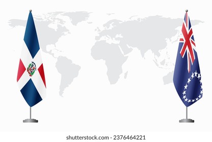 Dominican Republic and Cook Islands flags for official meeting against background of world map.