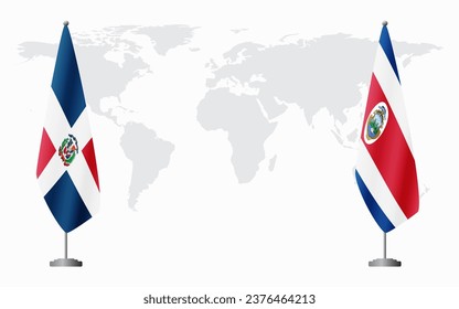 Dominican Republic and Costa Rica flags for official meeting against background of world map.