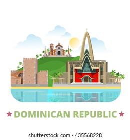 Dominican Republic country badge design template. Flat cartoon style historic sight showplace web site vector illustration. World vacation travel sightseeing North Central America collection.