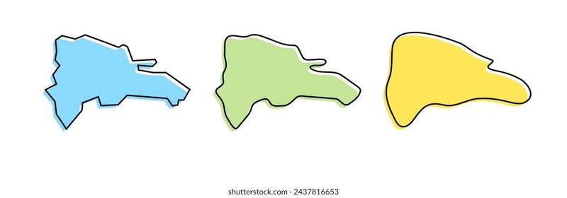 Dominican Republic country black outline and colored country silhouettes in three different levels of smoothness. Simplified maps. Vector icons isolated on white background.