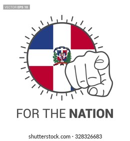 Dominican Republic  country flag in Circle and pointing finger at viewer typography Ready for the Nation. Vector Illustration