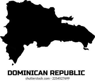 Dominican  REPUBLIC country map in  black.  With the  caption of the name  of the country  " DOMINICAN REPUBLIC".