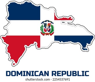 Dominican REPUBLIC country map in colors of  the dominican republic country flag  .  With the  caption of the country name "DOMINICAN REPUBLIC".