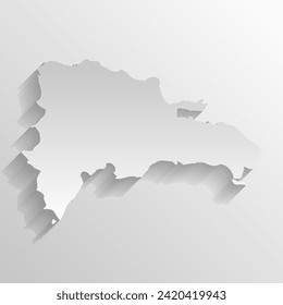 Dominican Republic country silhouette. High detailed map. White country silhouette with dropped long shadow on beige background.