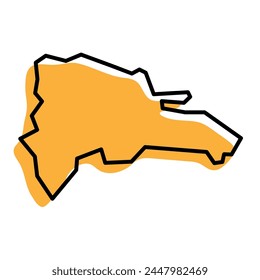 Dominican Republic country simplified map. Orange silhouette with thick black sharp contour outline isolated on white background. Simple vector icon