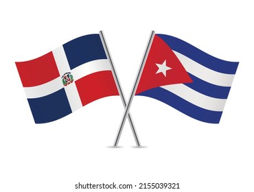 The Dominican Republic and Cuba crossed flags. Dominican and Cuban flags on white background. Vector icon set. Vector illustration.