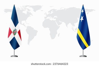 Dominican Republic and Curacao flags for official meeting against background of world map.