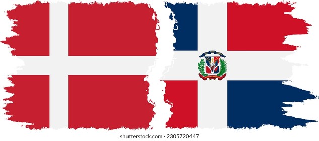 Dominican Republic and Denmark grunge flags connection, vector