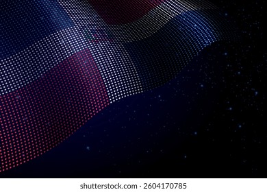 Dominican Republic digital flag made of dots, waving over a starry dark background