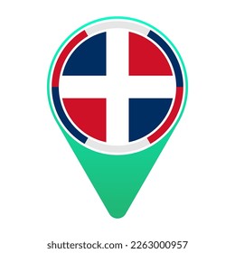 Dominican Republic (DO) National Flag Circular Round Target Pin Green Map Pointer Location Mark Logo Icon Isolated on White Background