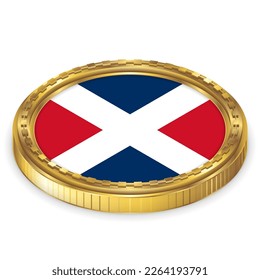 Dominican Republic (DO) National Flag Round Icon 2.5D Isometric Projection View Gold Coin Isolated on White Background