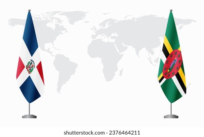 Dominican Republic and Dominica flags for official meeting against background of world map.