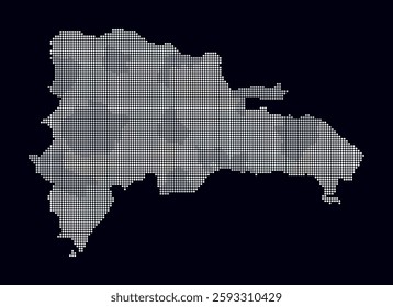 Dominican Republic dotted map. Digital style map of the country on dark background. Dominican Republic shape with circle dots. Colored dots style. Small size circles. Trending vector illustration.