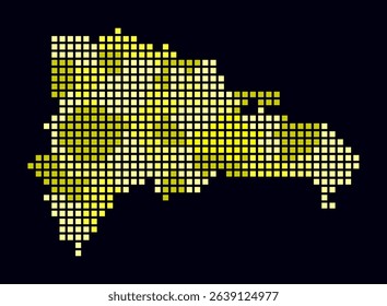 Dominican Republic dotted map. Digital style map of the country on dark background. Dominican Republic shape with square dots. Colored dots style. Large size squares. Beautiful vector illustration.