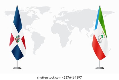 Dominican Republic and Equatorial Guinea flags for official meeting against background of world map.