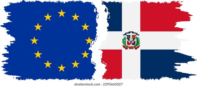 Dominican Republic and European Union grunge flags connection, vector